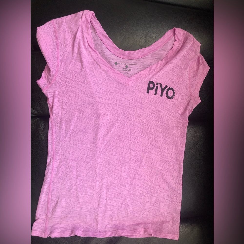 PiYo Women Pink Mauve Violet Burnout Crepe Short Sleeve T shirt Tee top NWOT XS